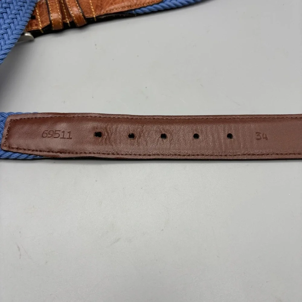 Torino Woven Belt Size 34 Blue Stretch Braid Woven Buckle And Leather USA